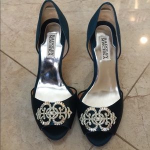 Teal Badgley Mischka d'orsay peep-toe heels